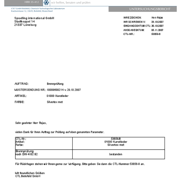 silvertex - flammability DIN 4102 B2